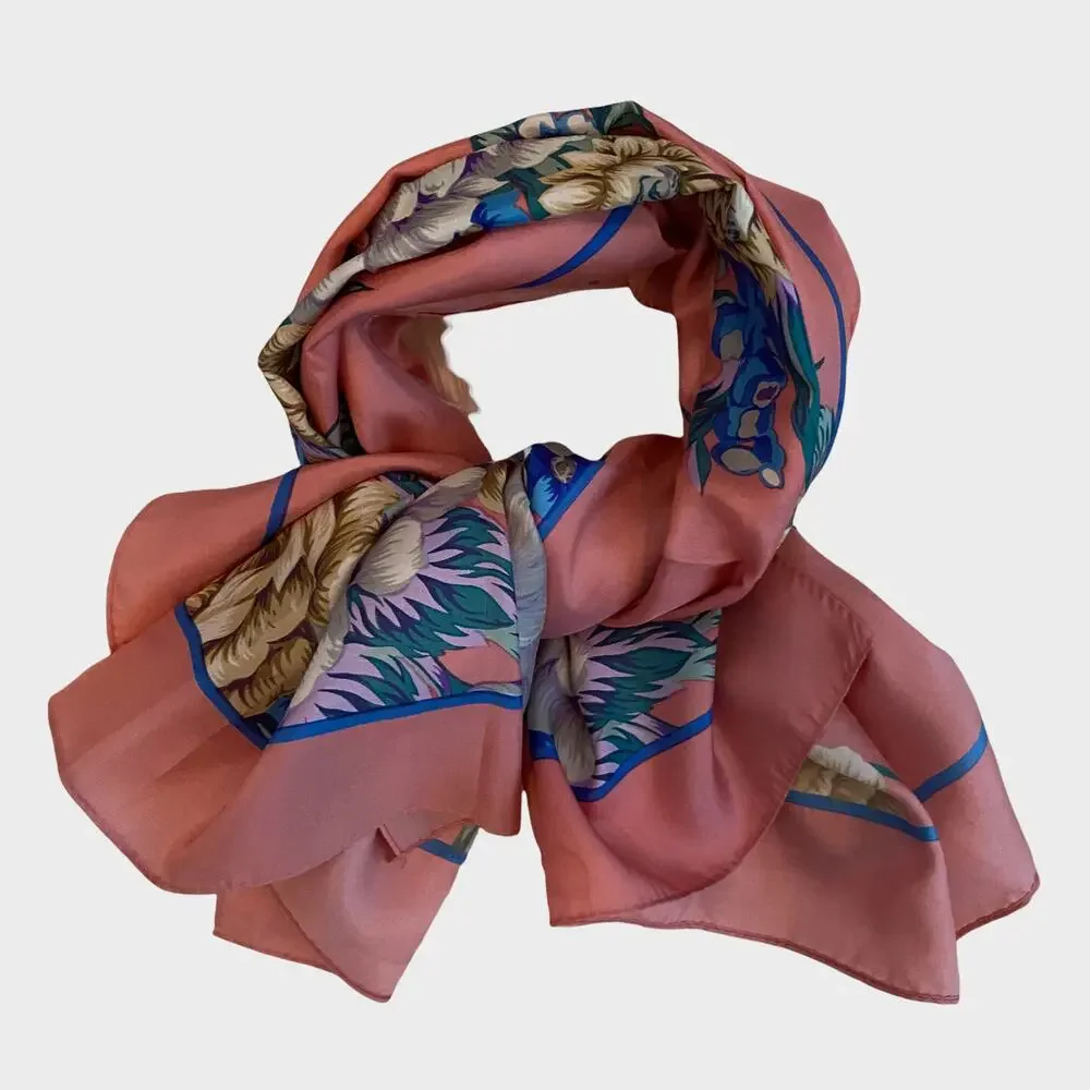 Vintage Morsly NY Satin Bubblegum Pink Floral Scarf Made in Japan 31x31